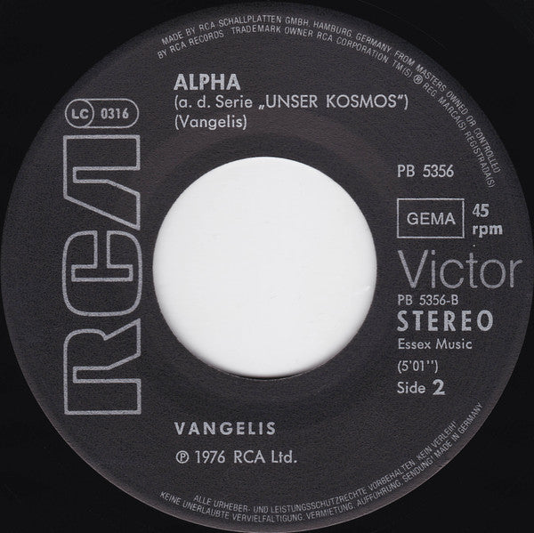 Vangelis : Titelmelodie Aus Der TV-Serie "Unser Kosmos" (7", Single)