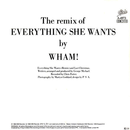 Wham! : Everything She Wants (Remix) / Last Christmas (7", Single)