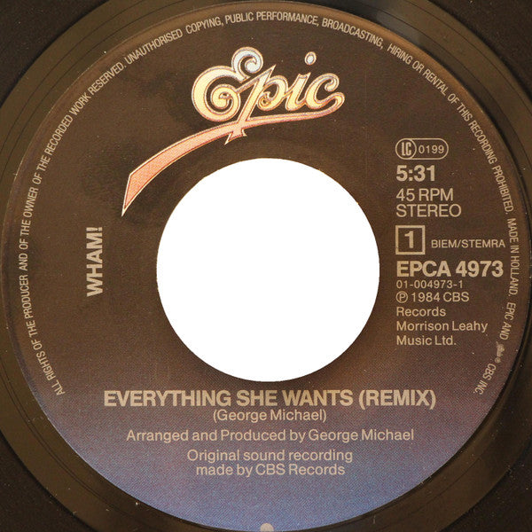 Wham! : Everything She Wants (Remix) / Last Christmas (7", Single)