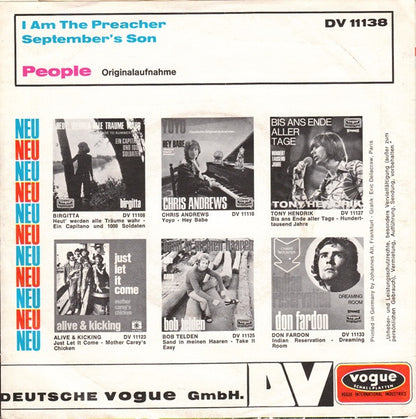 People (31) : I Am The Preacher / September's Son (7", Single)