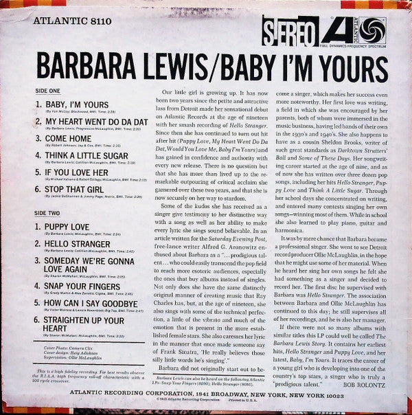 Barbara Lewis : Baby, I'm Yours (LP, Album)