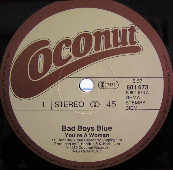 Bad Boys Blue : You're A Woman (Long Version) (12", Maxi)