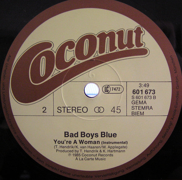 Bad Boys Blue : You're A Woman (Long Version) (12", Maxi)