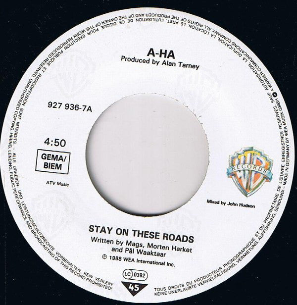 a-ha : Stay On These Roads (7", Single)