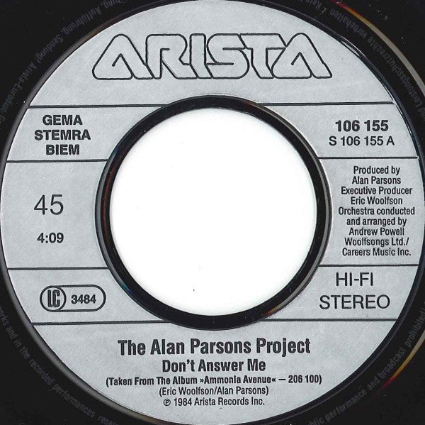 The Alan Parsons Project : Don't Answer Me (7", Single)