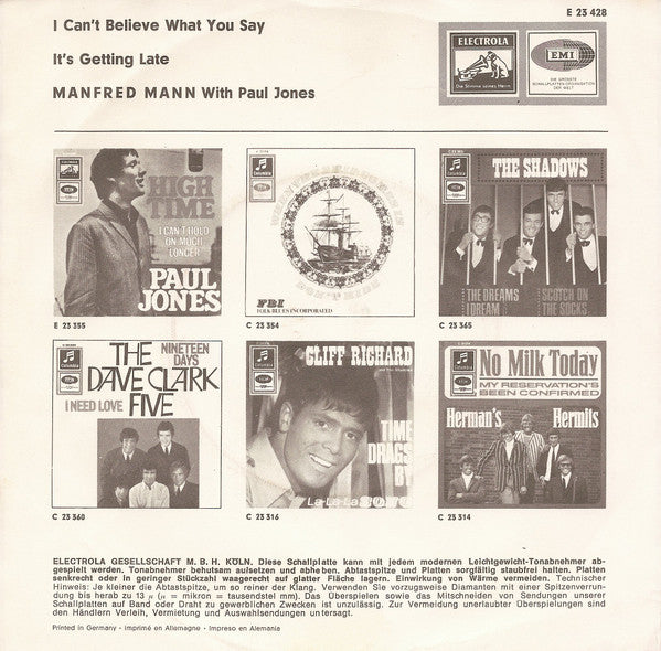 Manfred Mann With Paul Jones : I Can't Believe What You Say (7")