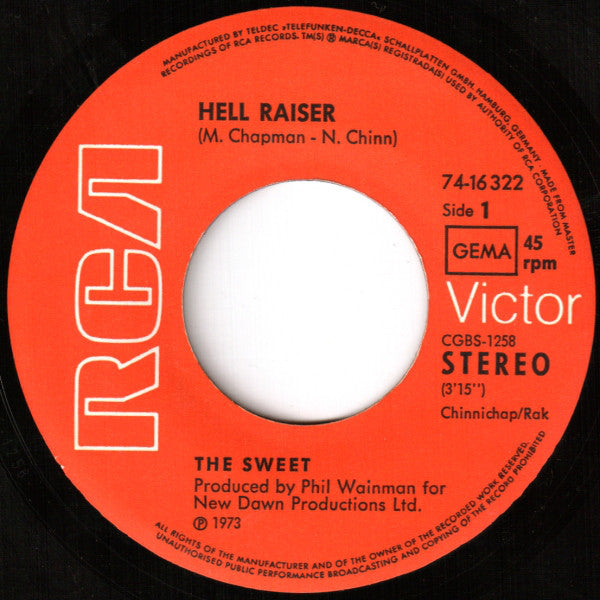 The Sweet : Hell Raiser / Burning (7", Single)