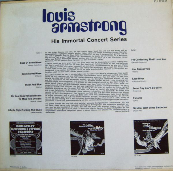 Louis Armstrong : His Immortal Concert Series (Jazz Of World War 2nd) (LP)