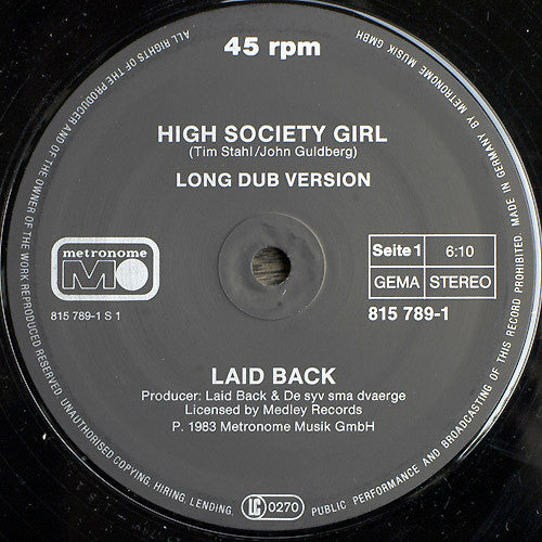 Laid Back : High Society Girl (12", Maxi)