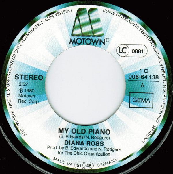 Diana Ross : My Old Piano (7", Single)