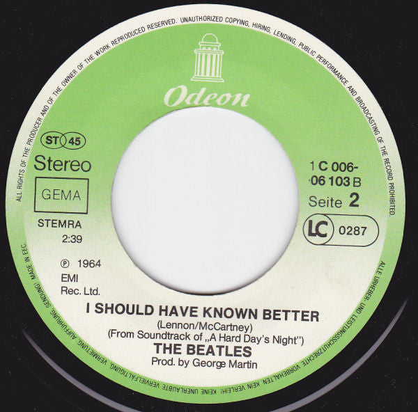 The Beatles : Yesterday / I Should Have Known Better (7", Single)