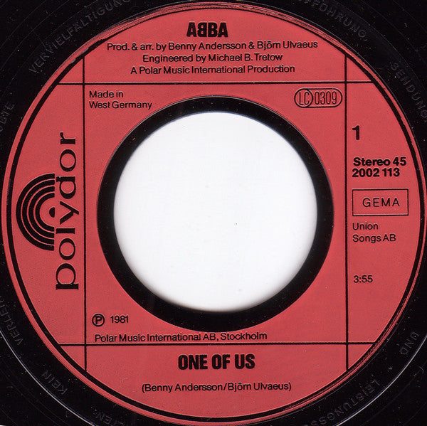 ABBA : One Of Us (7", Single)