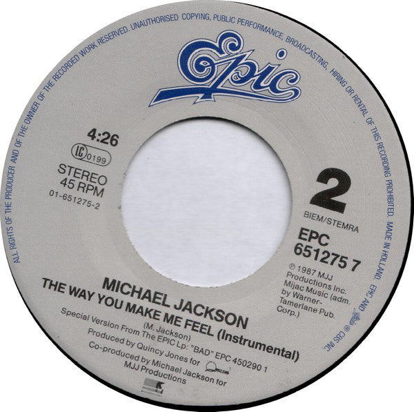 Michael Jackson : The Way You Make Me Feel (7", Single, Lar)