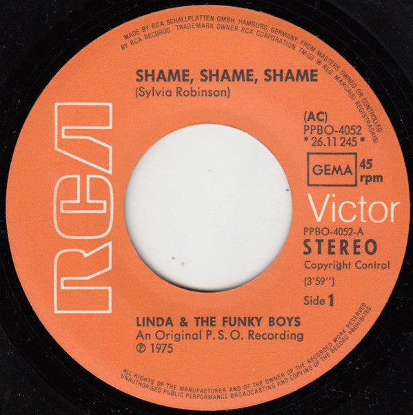 Linda & The Funky Boys* : Shame, Shame, Shame (7", Single)