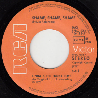 Linda & The Funky Boys* : Shame, Shame, Shame (7", Single)