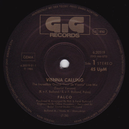 Falco : Vienna Calling (The Incredible Grand »Tour De Vienna« Live Mix) (Tourist-Version) (12", Maxi)