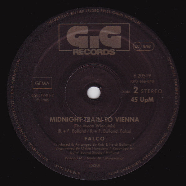 Falco : Vienna Calling (The Incredible Grand »Tour De Vienna« Live Mix) (Tourist-Version) (12", Maxi)