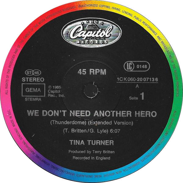 Tina Turner : We Don't Need Another Hero (Thunderdome) (12", Maxi)