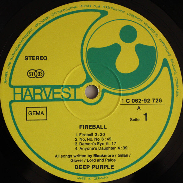 Deep Purple : Fireball (LP, Album, Gat)