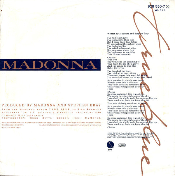 Madonna : True Blue (Remix/Edit) (7", Single)