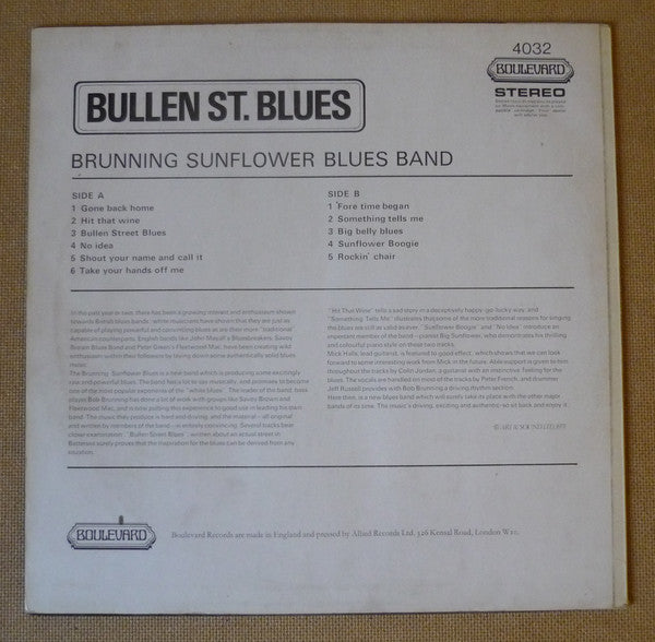 Brunning Sunflower Blues Band : Bullen St. Blues (LP, Album, RE)