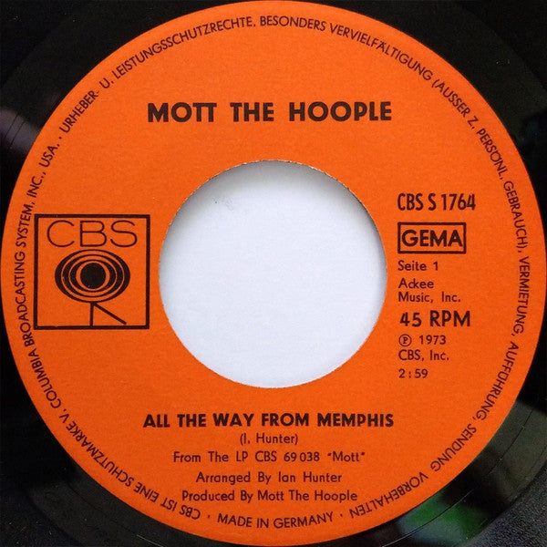 Mott The Hoople : All The Way From Memphis (7", Single)