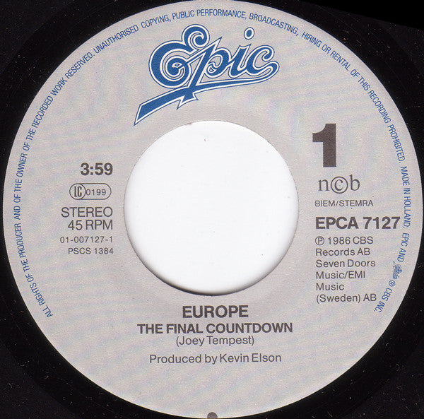 Europe (2) : The Final Countdown (7", Single)