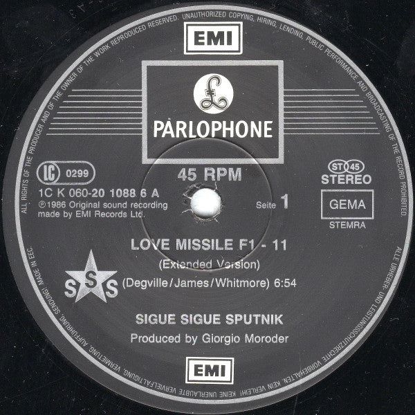 Sigue Sigue-Sputnik* : Love Missile F1 - 11 (Extended Mix) (12", Maxi)