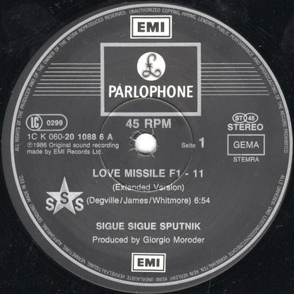 Sigue Sigue-Sputnik* : Love Missile F1 - 11 (Extended Mix) (12", Maxi)