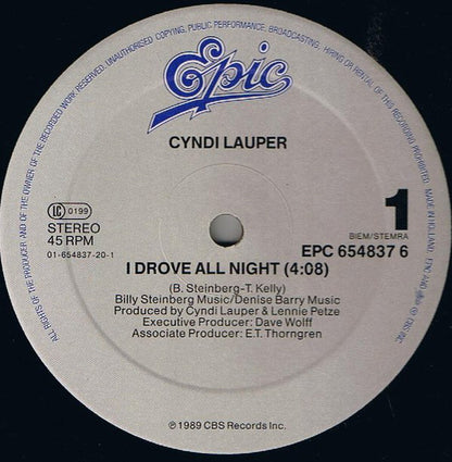 Cyndi Lauper : I Drove All Night (12", Maxi)