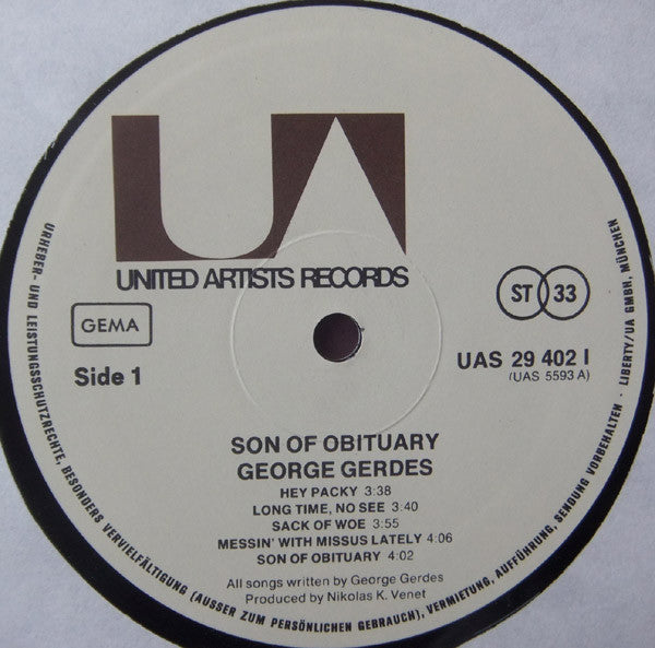 George Gerdes : Son Of Obituary (LP, Album)