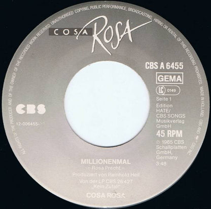 Cosa Rosa : Millionenmal (7", Single)