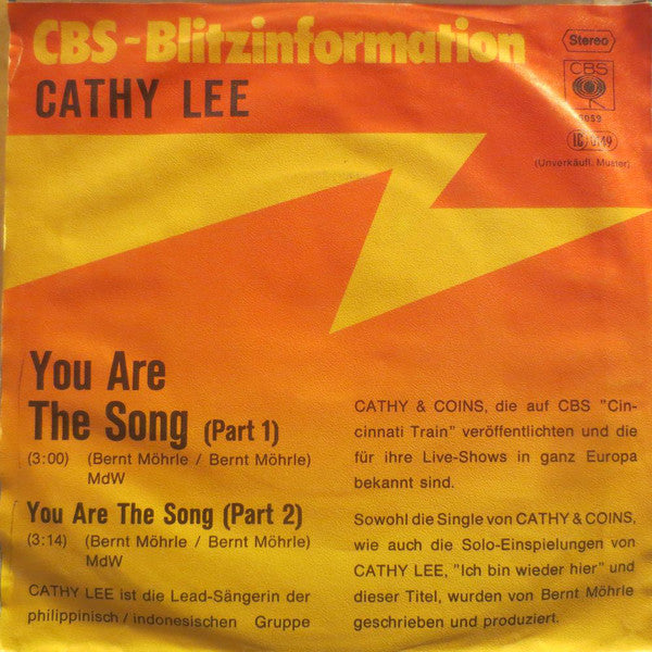 Cathy Lee : You Are The Song (Part 1+2) (7", Single, Promo)