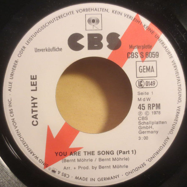 Cathy Lee : You Are The Song (Part 1+2) (7", Single, Promo)