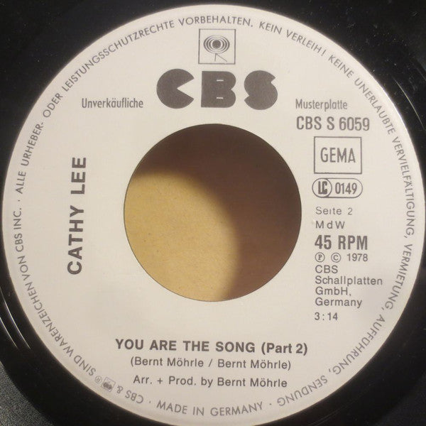 Cathy Lee : You Are The Song (Part 1+2) (7", Single, Promo)