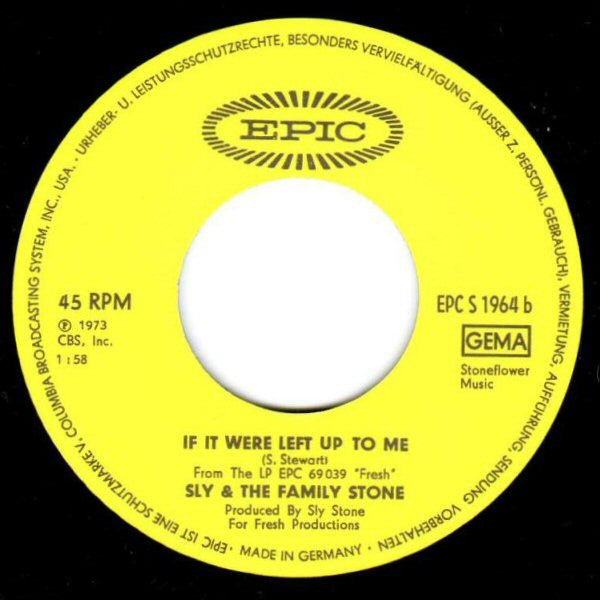 Sly & The Family Stone : Frisky / If It Were Left Up To Me (7", Single)