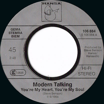 Modern Talking : You're My Heart, You're My Soul (7", Single)