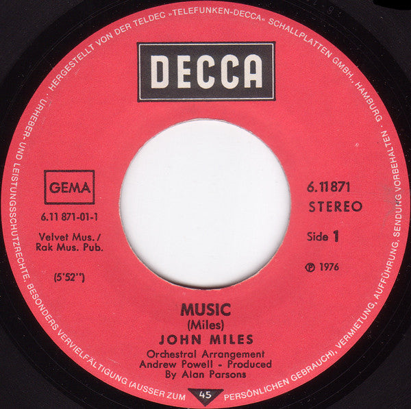 John Miles : Music (7", Single)