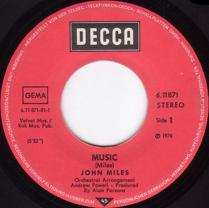 John Miles : Music (7", Single)