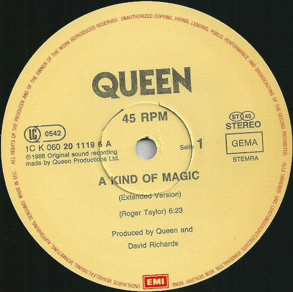 Queen : A Kind Of Magic (Extended Version) (12", Maxi)