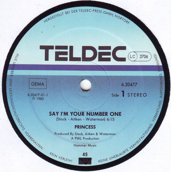 Princess : Say I'm Your No. 1 (12")