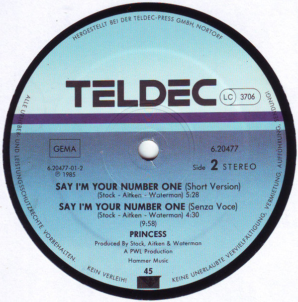 Princess : Say I'm Your No. 1 (12")