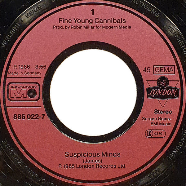 Fine Young Cannibals : Suspicious Minds (7", Single)