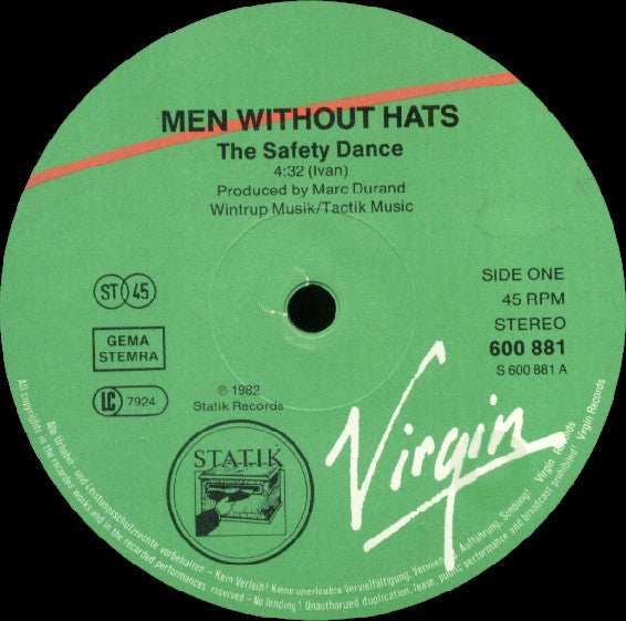 Men Without Hats : The Safety Dance (Extended 'Club Mix') (12", Maxi)