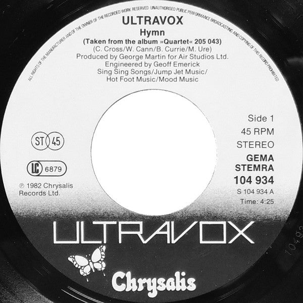 Ultravox : Hymn (7", Single)