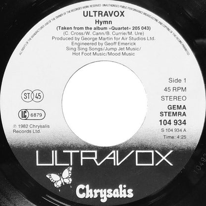 Ultravox : Hymn (7", Single)