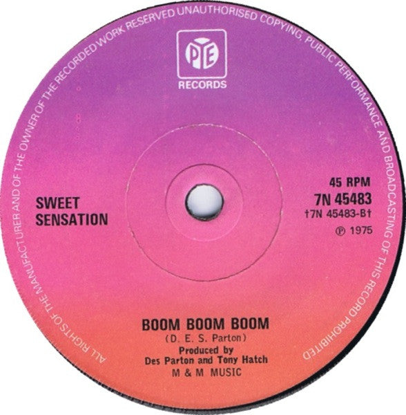 Sweet Sensation (2) : Hide Away From The Sun / Boom Boom Boom (7", Single, Sol)