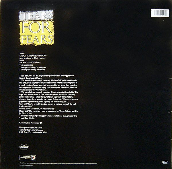 Tears For Fears : Shout (Extended Version) (12", Maxi)