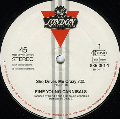 Fine Young Cannibals : She Drives Me Crazy (12", Maxi, Red)