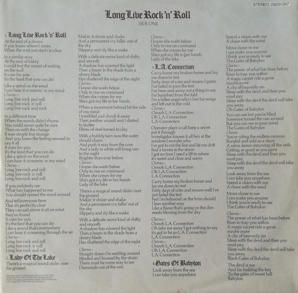 Rainbow : Long Live Rock 'N' Roll (LP, Album, RP)